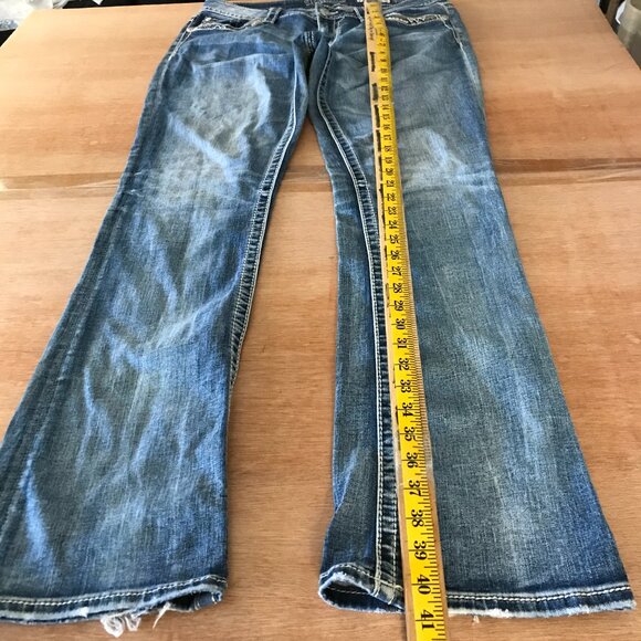 Miss Me Bootcut Jeans Women 31 Blue Mid Rise Flap Pockets Rhinestone Medium Wash - Picture 6 of 16